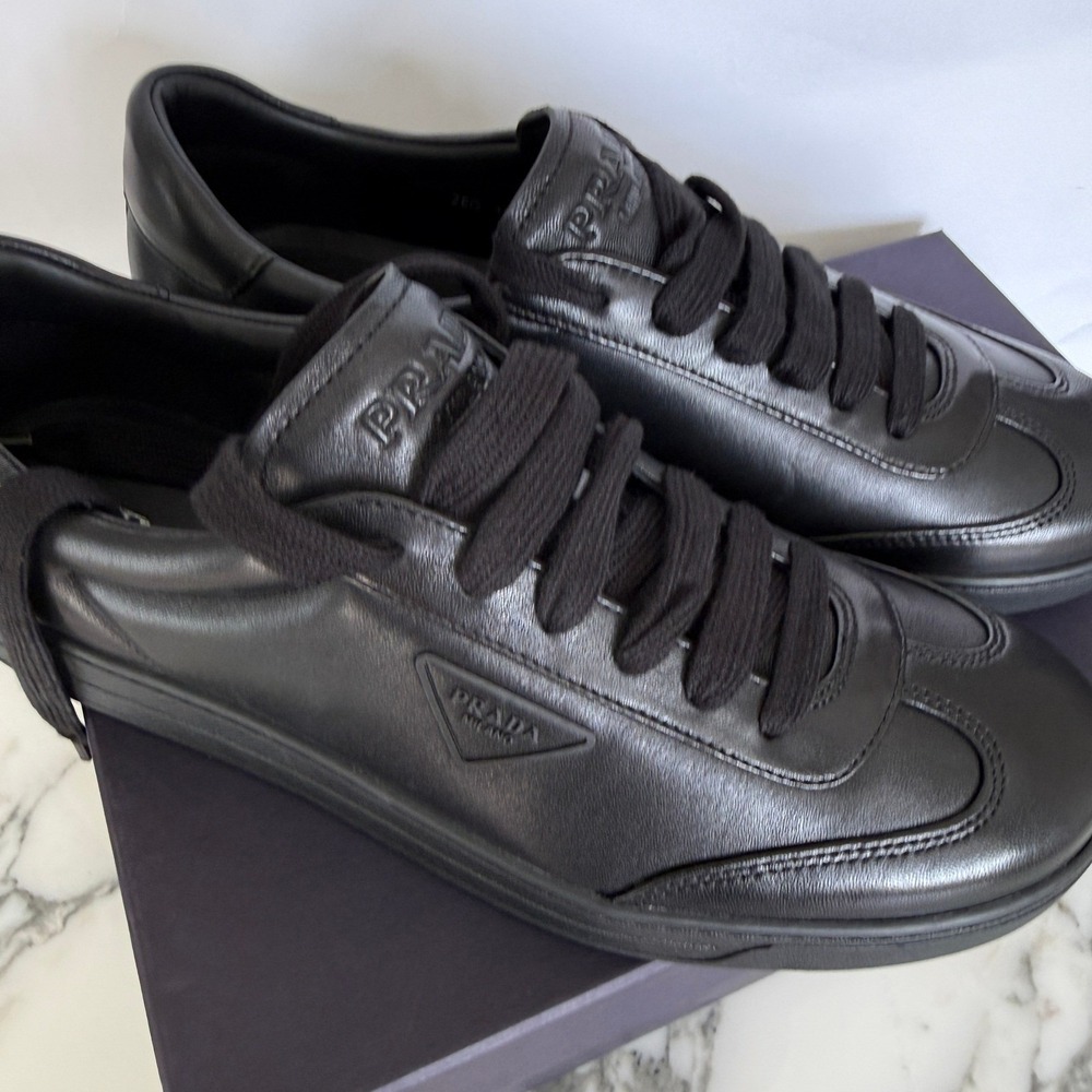PRADA‎ 2EG480 Black Leather Sneakers Shoes  - NEW - US 10.5 UK 9.5
